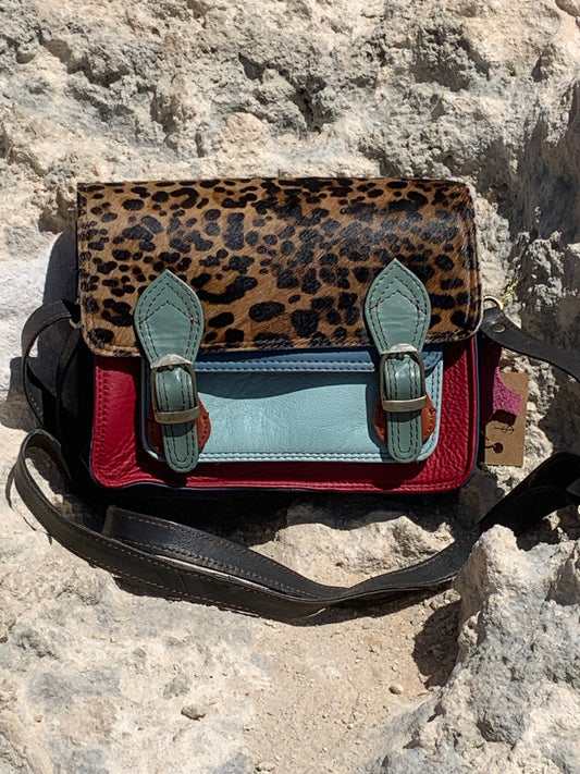 Mini Satchel bag - with Leopard printed hair