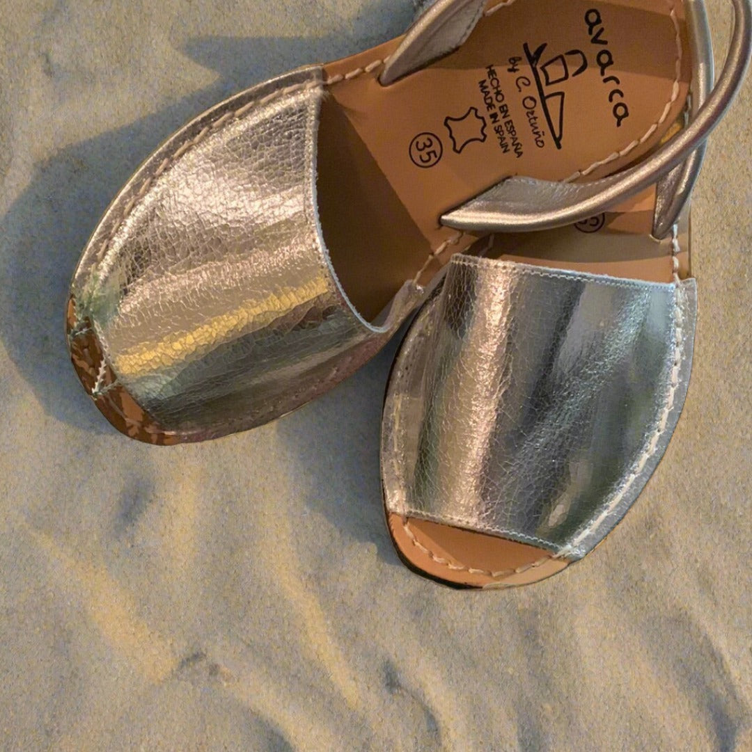 Cracked Silver Classic Ladies Leather Sandal - Size 35 only