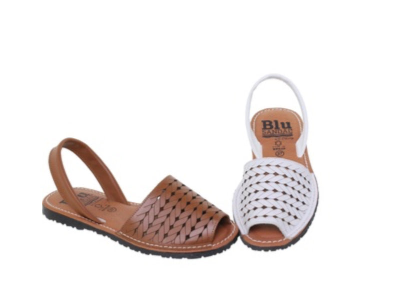 Ladies leather tan sandal with laser cut pattern 3