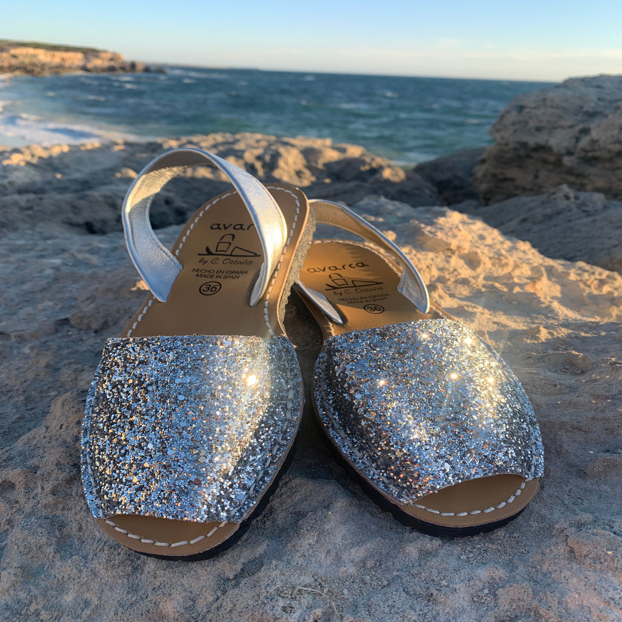 Silver Glitter Ladies leather sandal