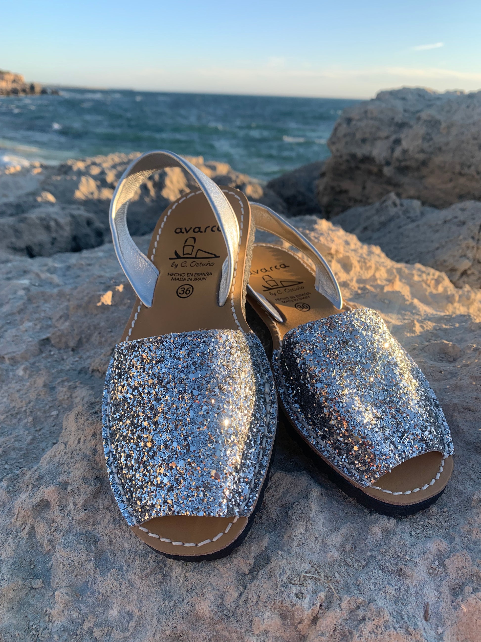 Silver Glitter Ladies leather sandal beach