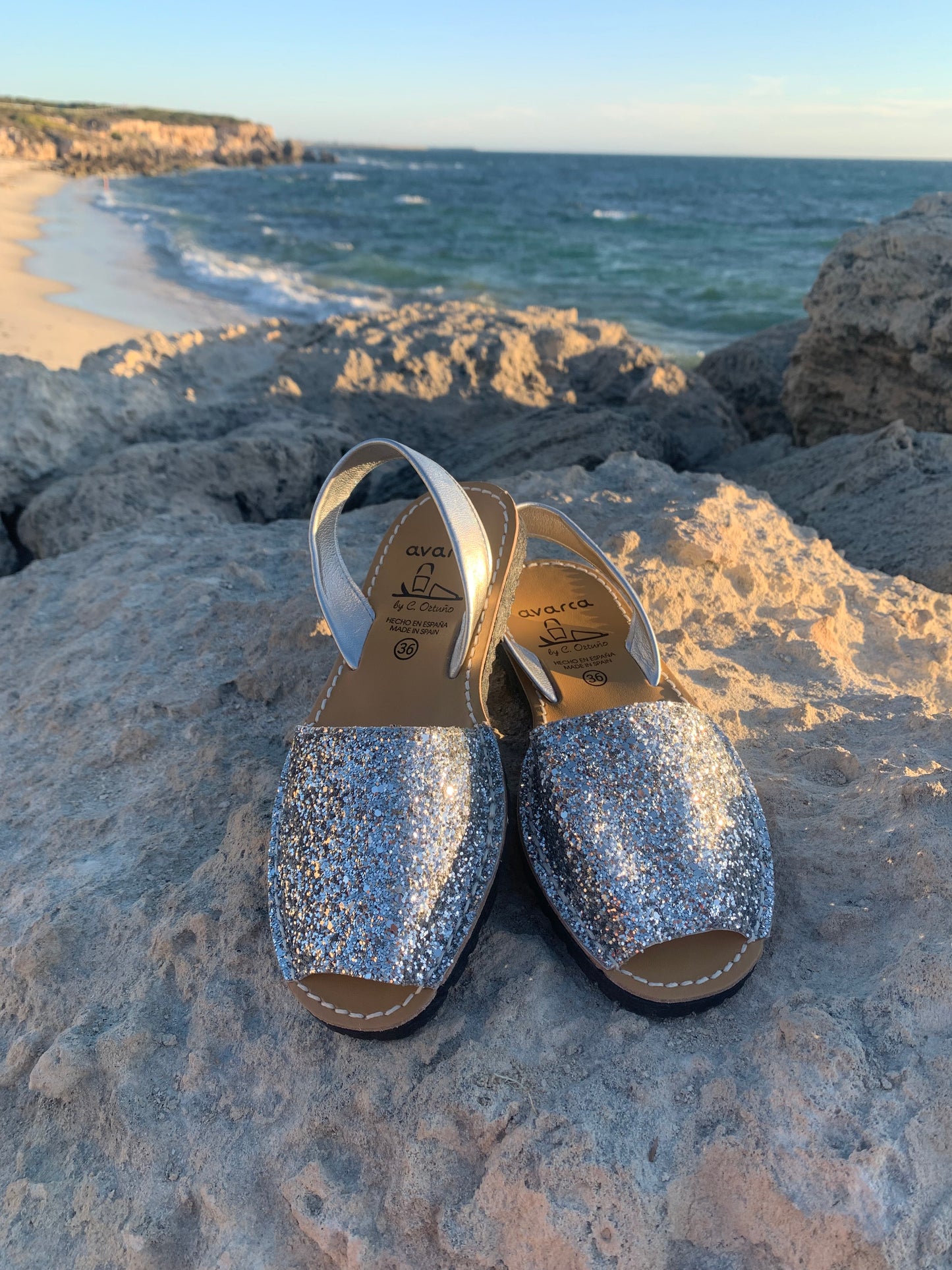 Silver Glitter Ladies leather sandal sunset