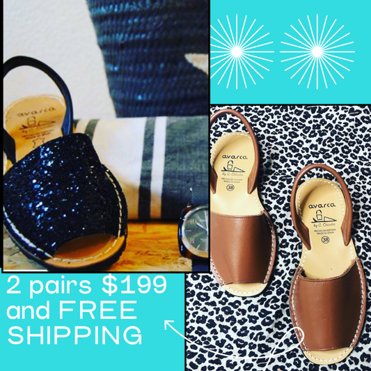 Handmade Leather Sandals Bundle – Tan & Black Glitter (2 Pairs for $199)