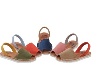 PREORDER - BLUE Suede Leather Sandals with BEIGE Backstrap – Comfortable Walking Sandals Handmade in Spain