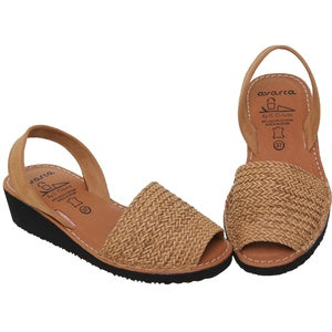 Beige Braided Ladies Leather Wedge Sandal-Sandals Handmade in Spain | Women's Avarca