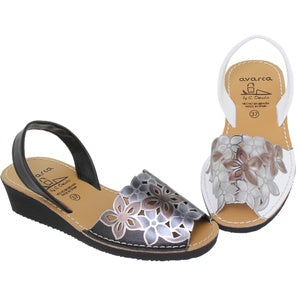 White Ladies Leather Wedge Sandal with floral cutout detail - Size 39