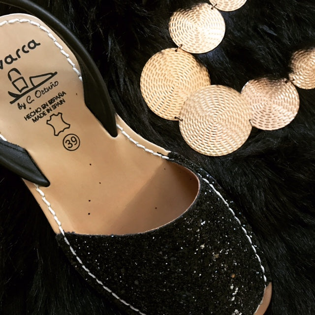 Avarca Menorcan BLACK GLITTER LADIES SANDAL