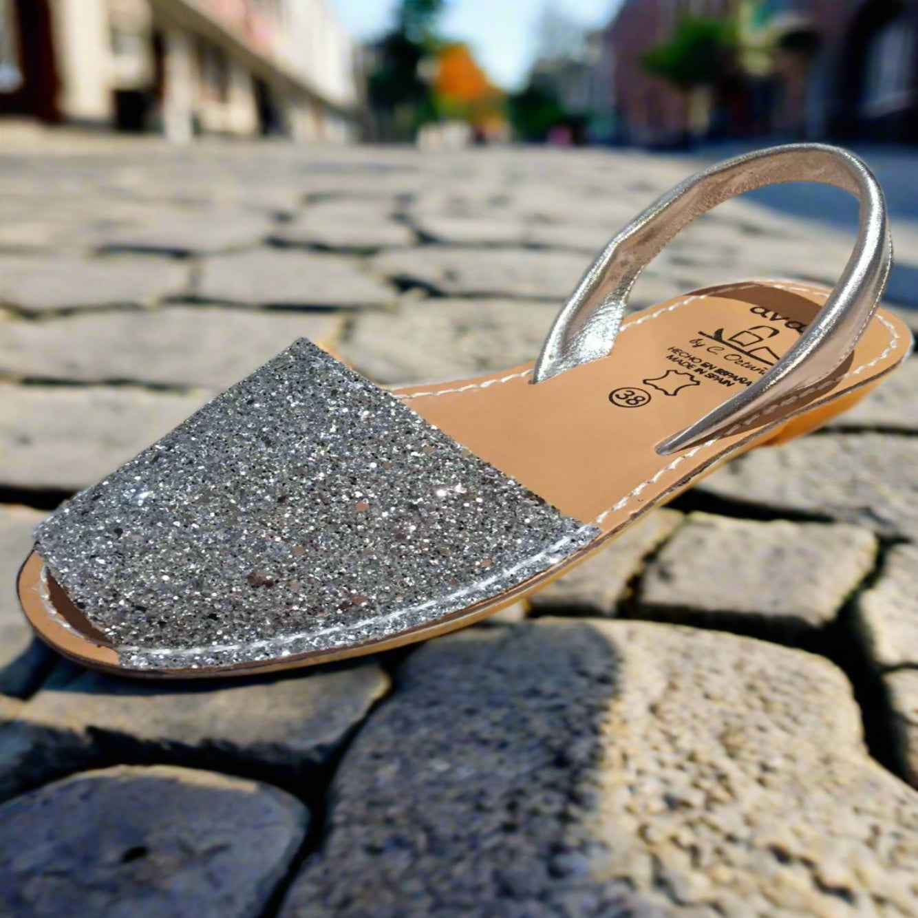 Silver Glitter Ladies leather sandal
