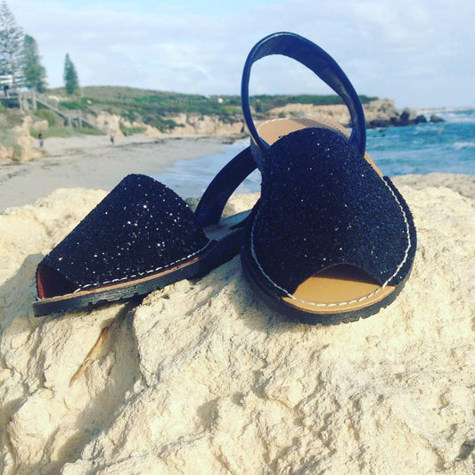 Avarca Menorcan BLACK GLITTER LADIES SANDAL