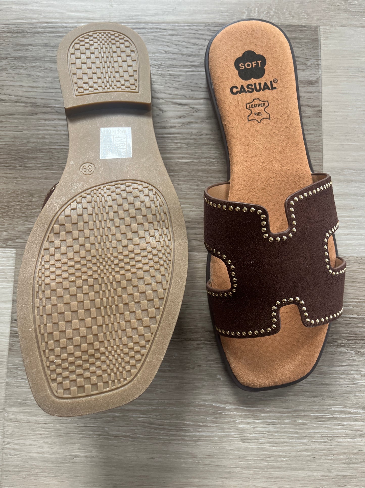 Chocolate Brown Suede with studs – Comfortable Walking Sandals Handmade in Spain