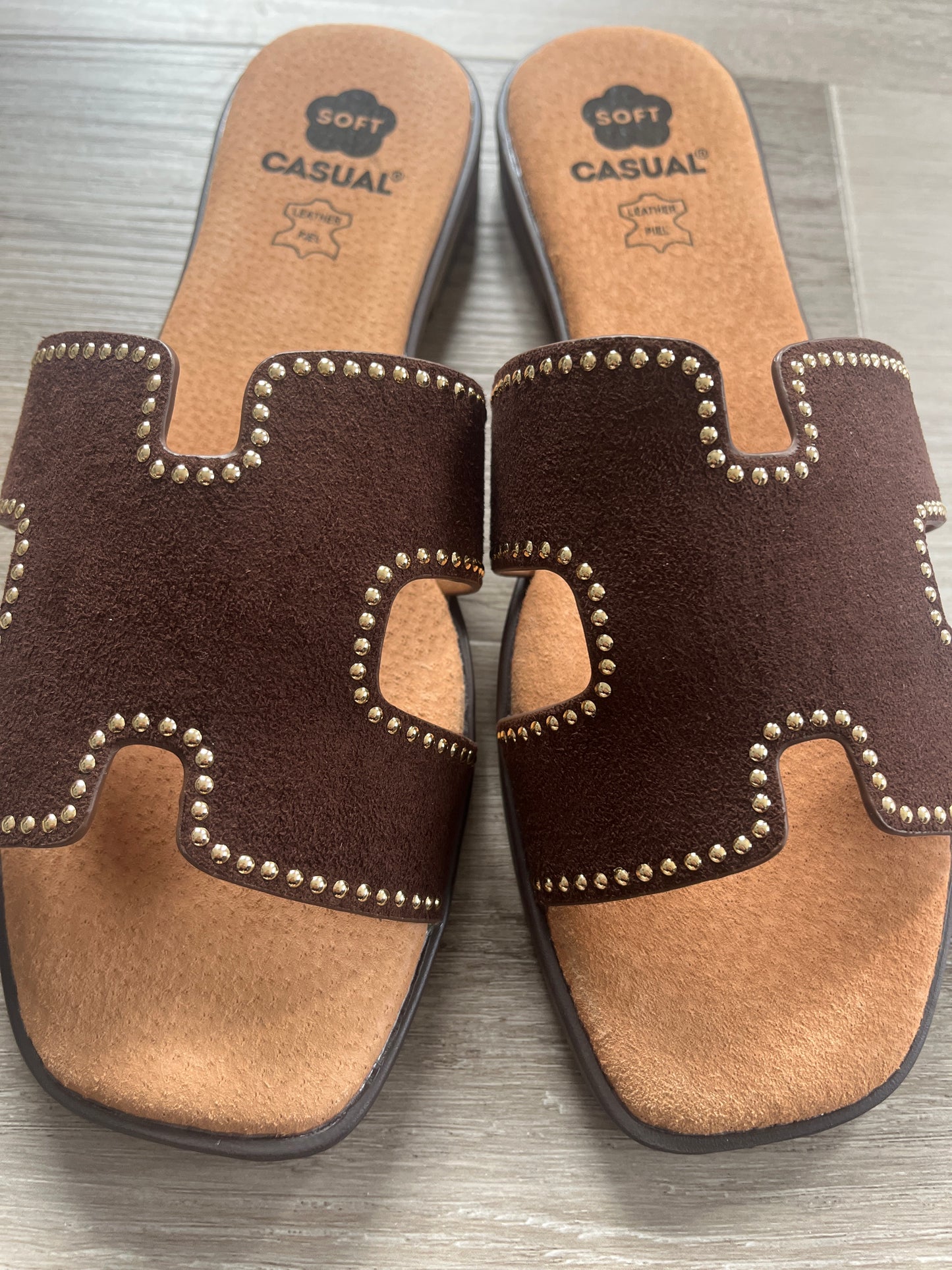 Chocolate Brown Suede with studs – Comfortable Walking Sandals Handmade in Spain