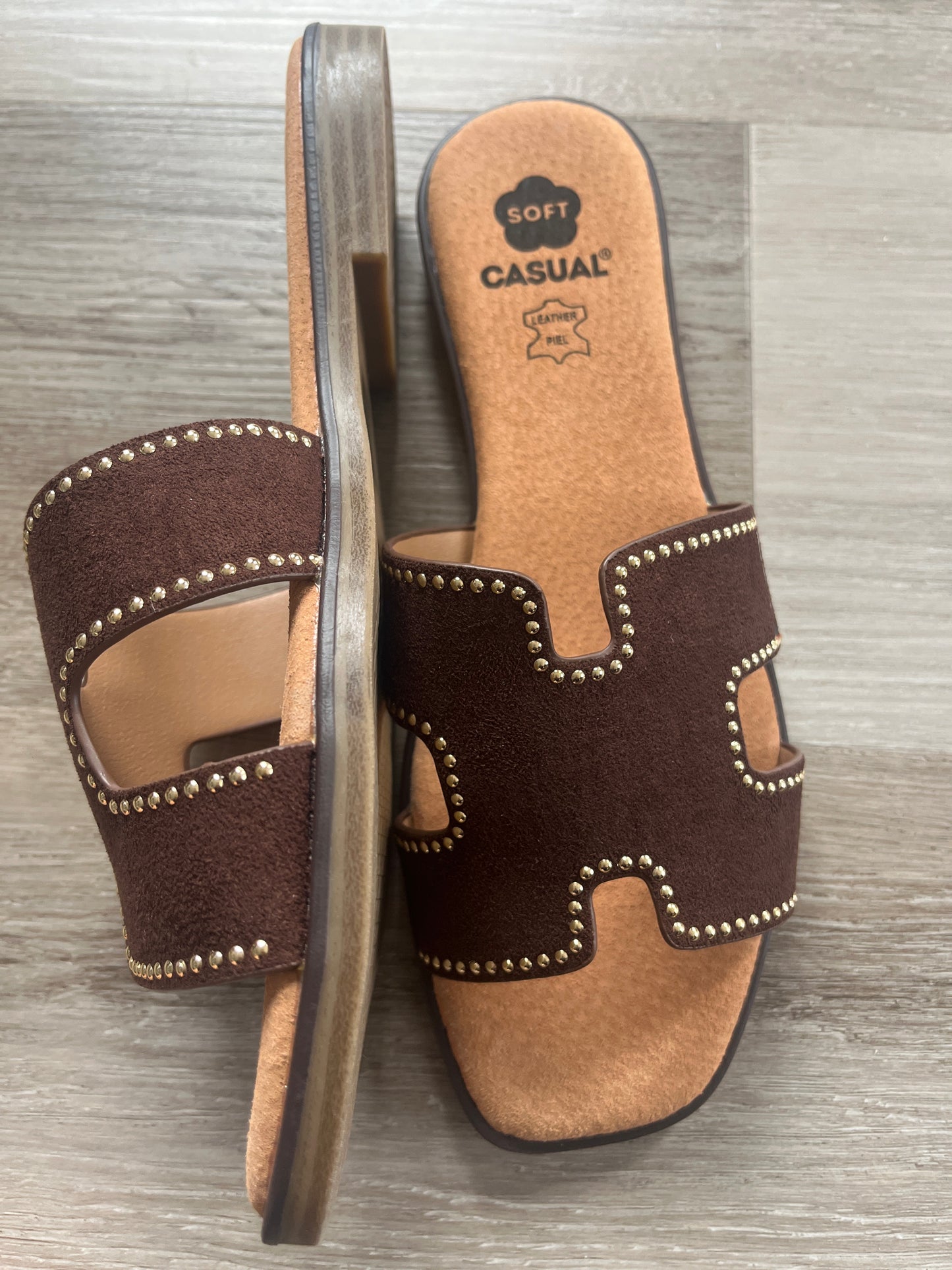 Chocolate Brown Suede with studs – Comfortable Walking Sandals Handmade in Spain