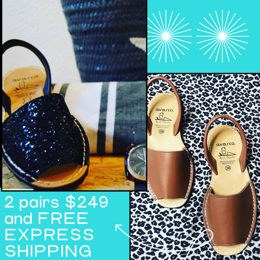 Handmade Leather Sandals Bundle – Tan & Black Glitter (2 Pairs for $249)