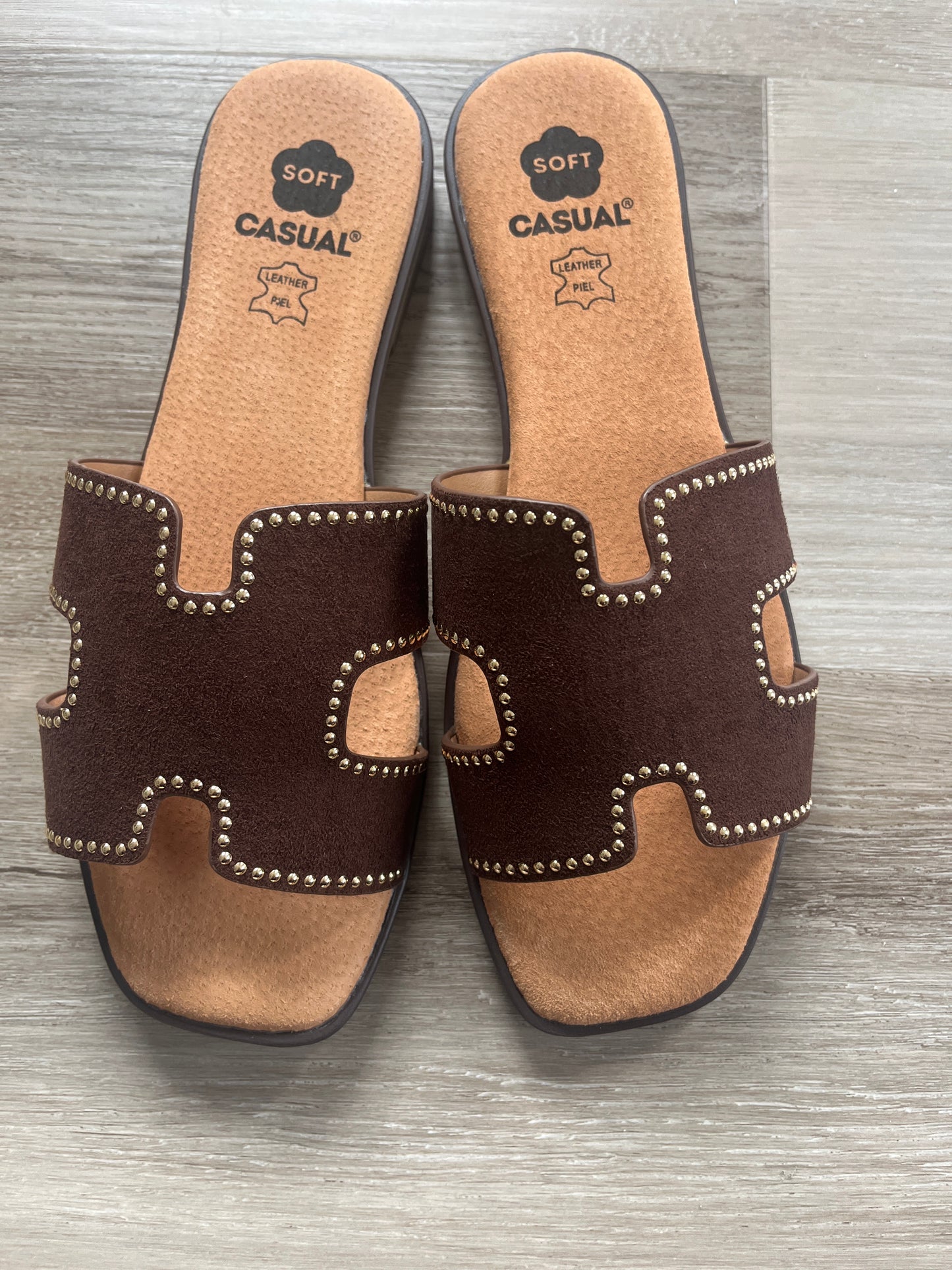 Chocolate Brown Suede with studs – Comfortable Walking Sandals Handmade in Spain