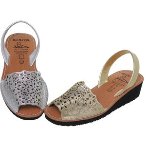 Women’s Silver Leather Wedge Sandals – Handmade Spanish Comfort wedge shoes