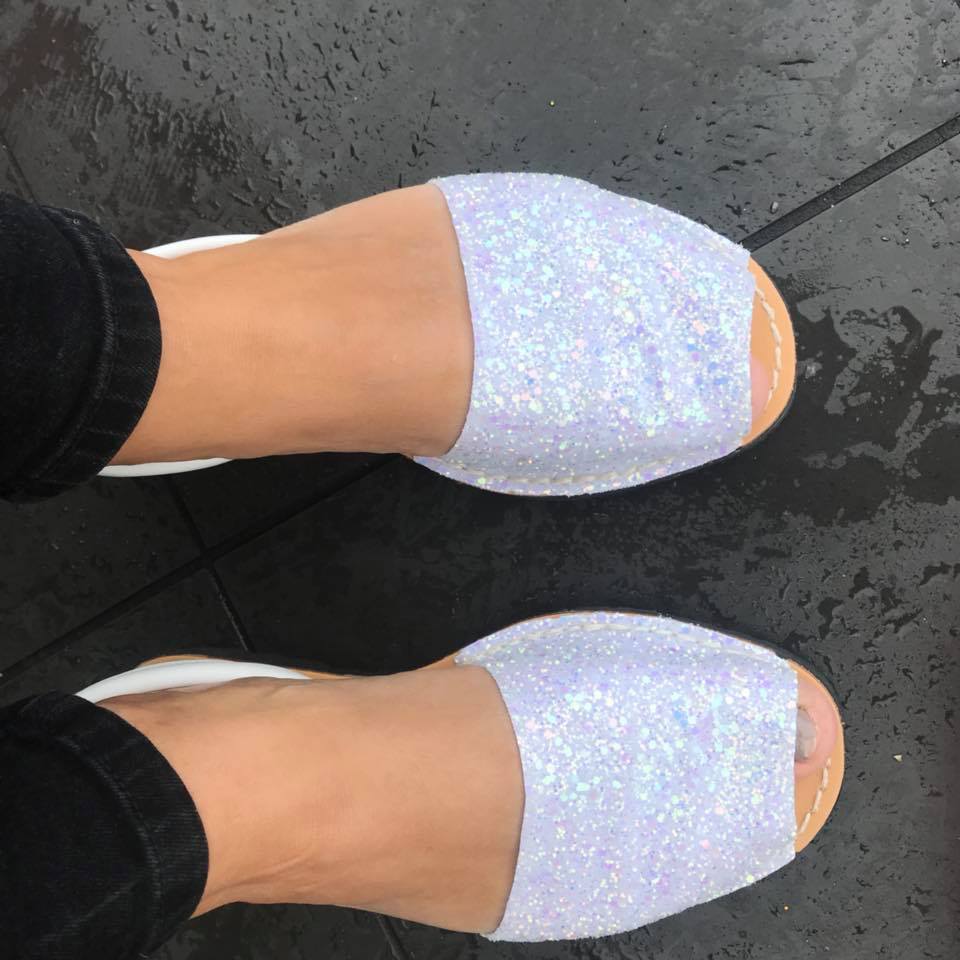 Ice White Glitter Ladies Spanish Avarca Leather Sandals