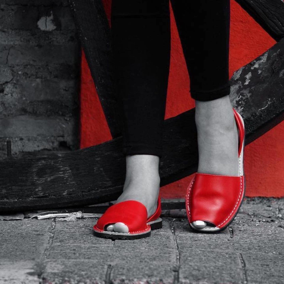 Red ladies leather sandals