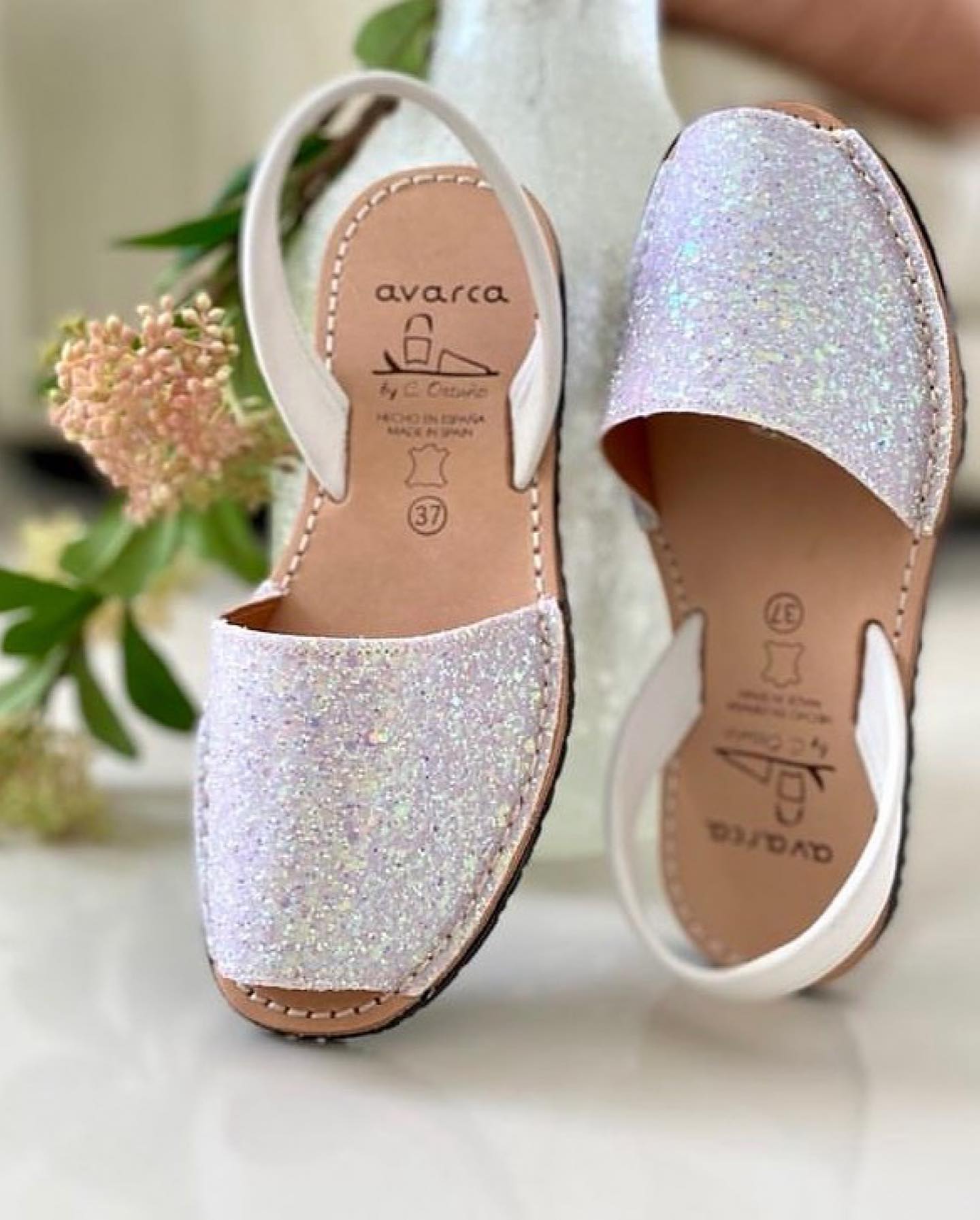PREORDER - WHITE Glitter Ladies Leather Sandal