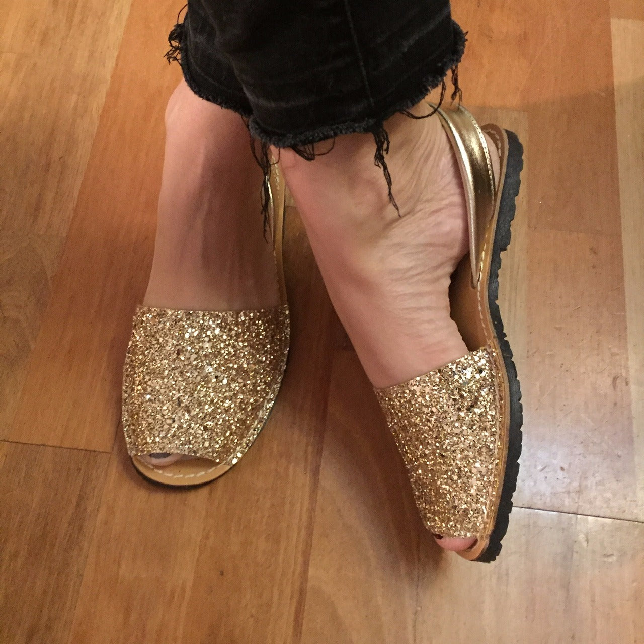 Gold Glitter Spanish Avarca Leather Women s Sandal Sandals and