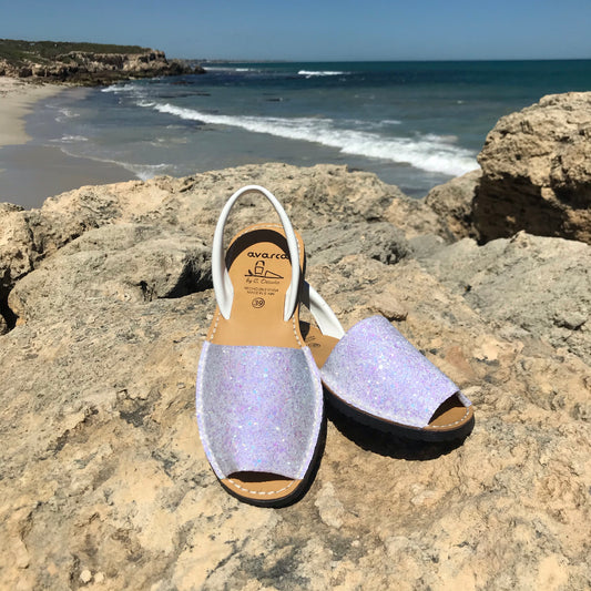 PREORDER - WHITE Glitter Ladies Leather Sandal